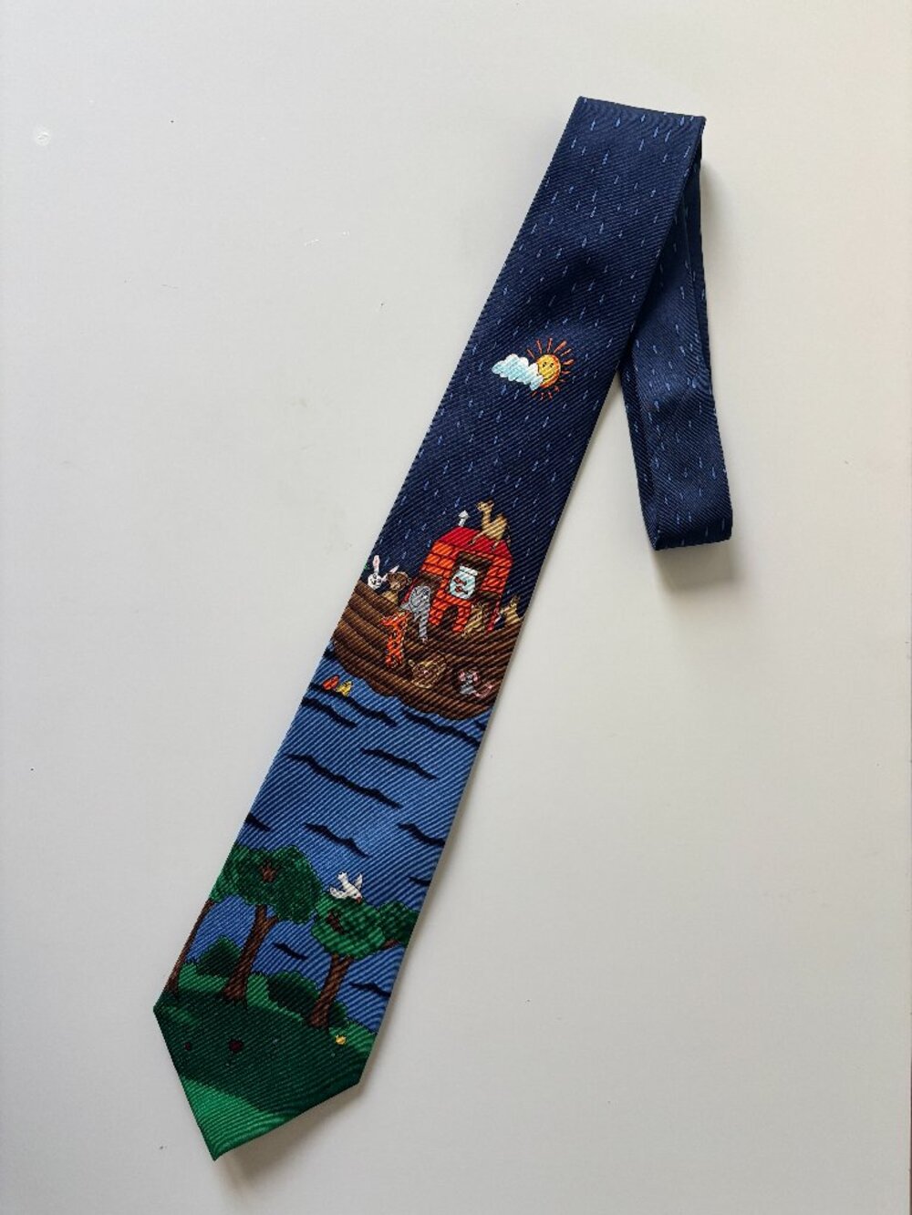 Vintage 1990's Save the Children 100% Silk Neck Tie Noah's Ark by Ali, Age 9